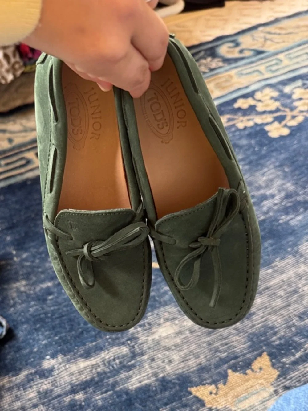 Boys green Suede Leather Gommino Moccasins